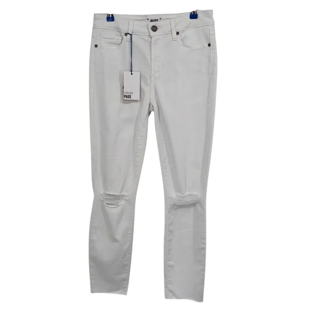 Paige VERDUGO CROP Artica White Destructed Jeans Size 28 NWT